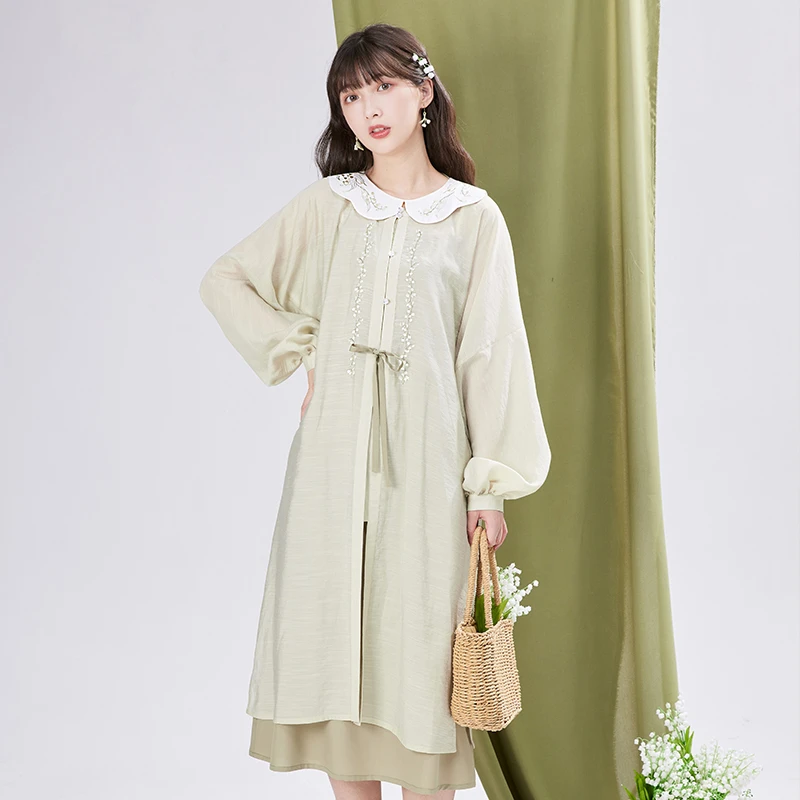 Ming Style Improved Round Neck Long Shirt Women's Autumn Hanfu