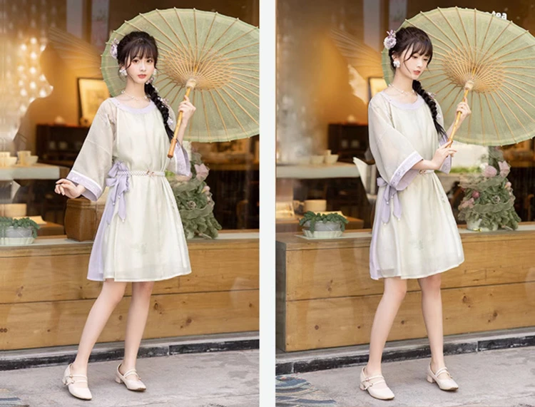 Women Ming Style Round Neck Shirt Dress Modern Hanfu