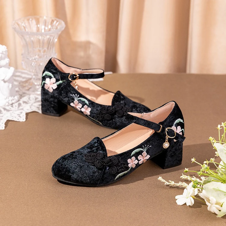 High Heeled Pointed Toe Cheongsam Shoes Vintage Chinese Style Ethnic Shoes