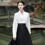 Women Casual Hanfu Ming Dynasty Mamian Skirt Set Black Dashing Style