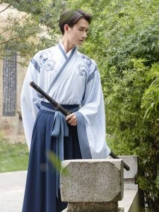 Jin Male Vintage Simple Blue Hanfu - Newhanfu 2024