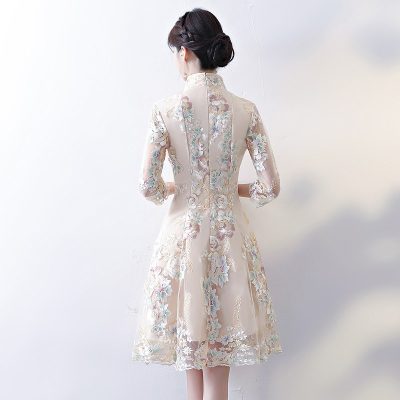 Women Champagne Cheongsam Evening Gown Qipao Dresses
