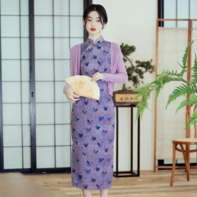 leisure time purple cheongsam modern qipao