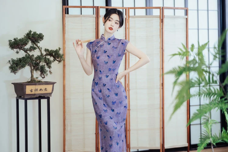 Leisure Time Purple Cheongsam Qipao Summer Dress - Newhanfu