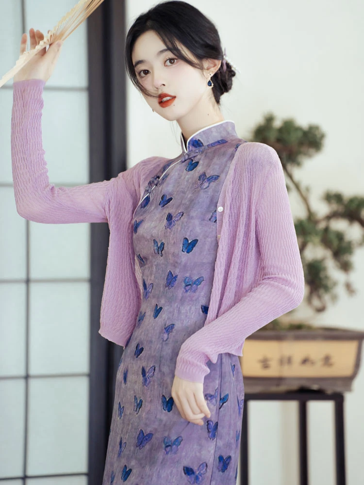 Lilac Qipao White Cheongsam Chinese Dress - Newhanfu