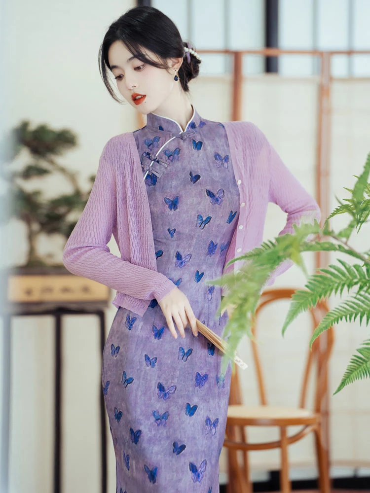 leisure time purple cheongsam modern qipao