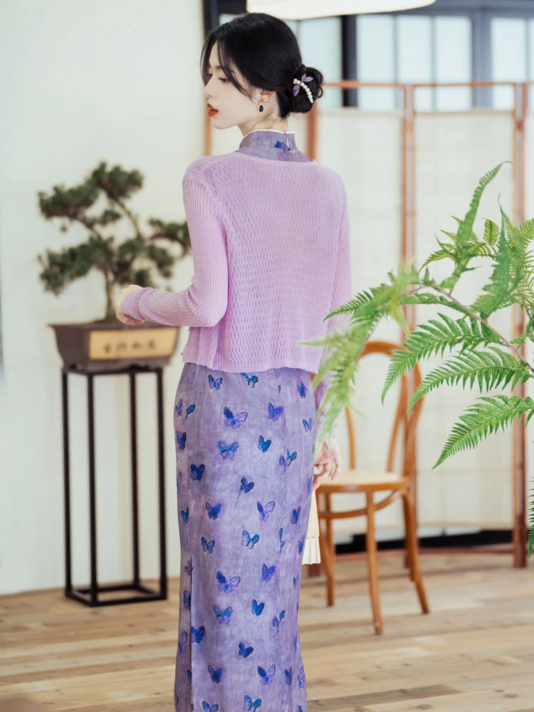 leisure time purple cheongsam modern qipao