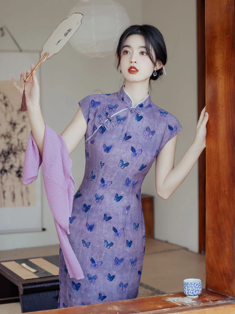 leisure time purple cheongsam modern qipao