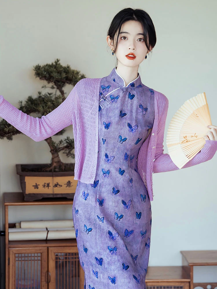 leisure time purple cheongsam modern qipao