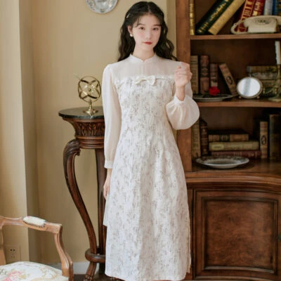 lilac qipao white cheongsam dress