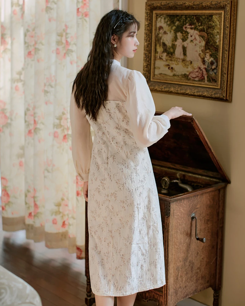 lilac qipao white cheongsam dress