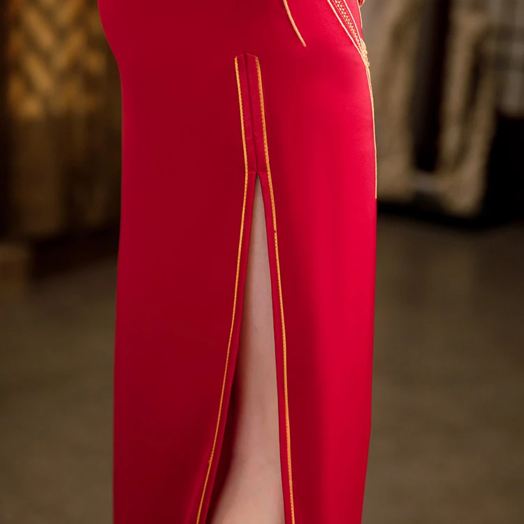 long cheongsam red wedding qipao dress