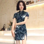 mini qipao short cheongsam dress blue