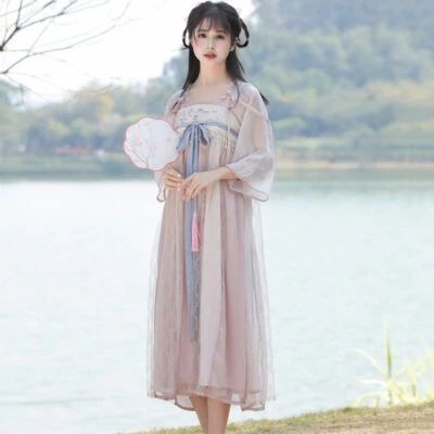 river fairy pink summer hanfu dress