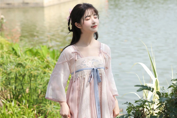 river fairy pink summer hanfu dress