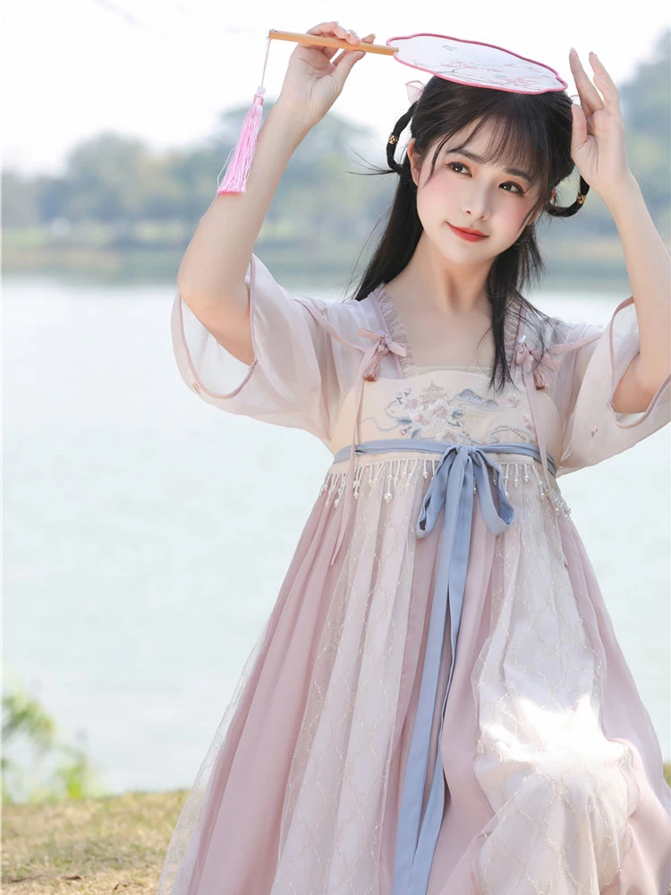 river fairy pink summer hanfu dress