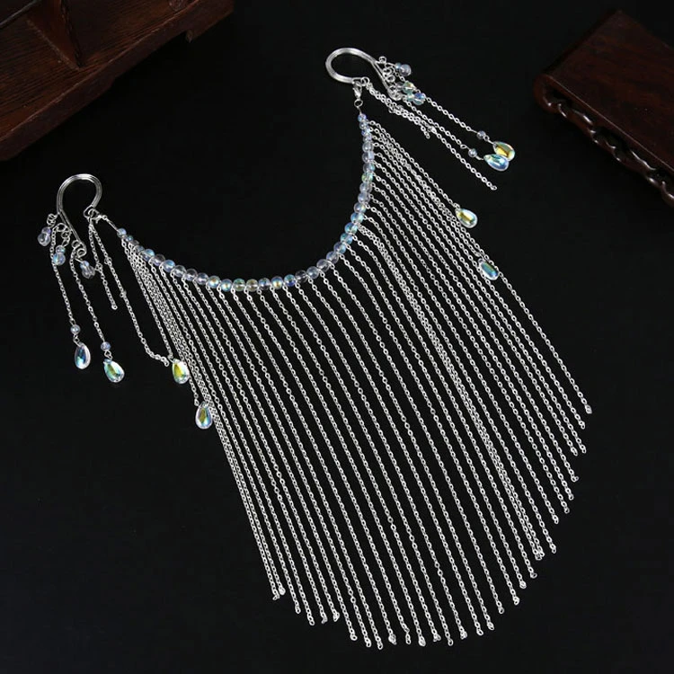 Vintage Tassel Hanfu Rhinestone Decor Body Chain Alloy Dunhuang