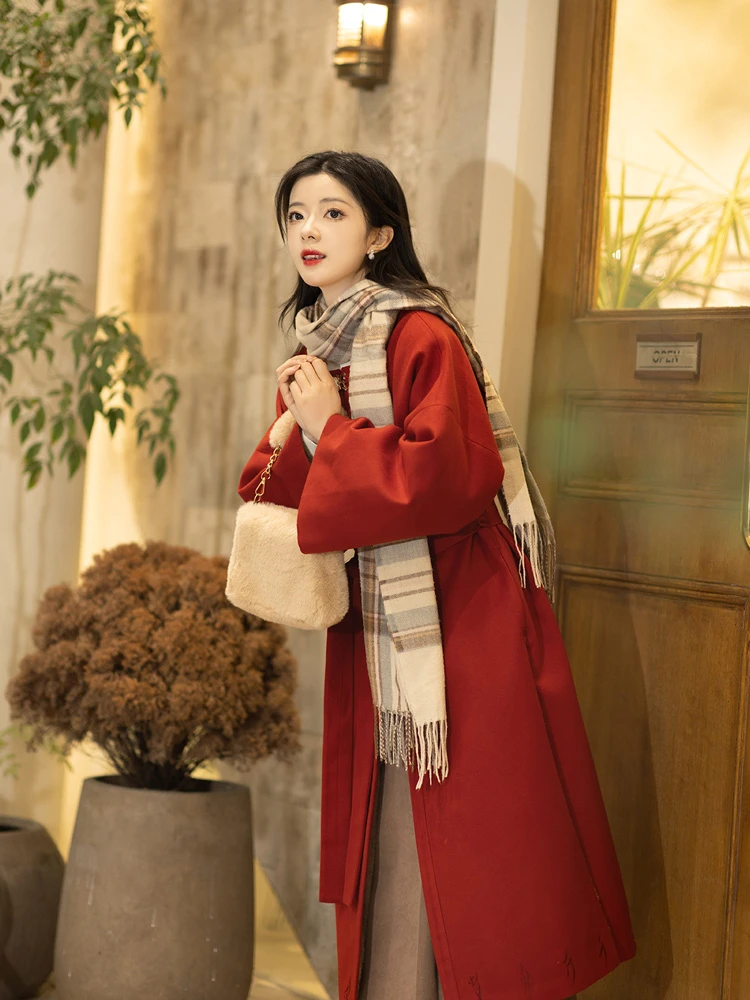 Red Winter Coat Women's Ming Dynasty New Year Hanfu