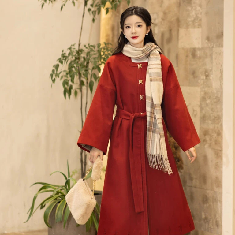 Red Winter Coat Women's Ming Dynasty New Year Hanfu - Newhanfu 2020