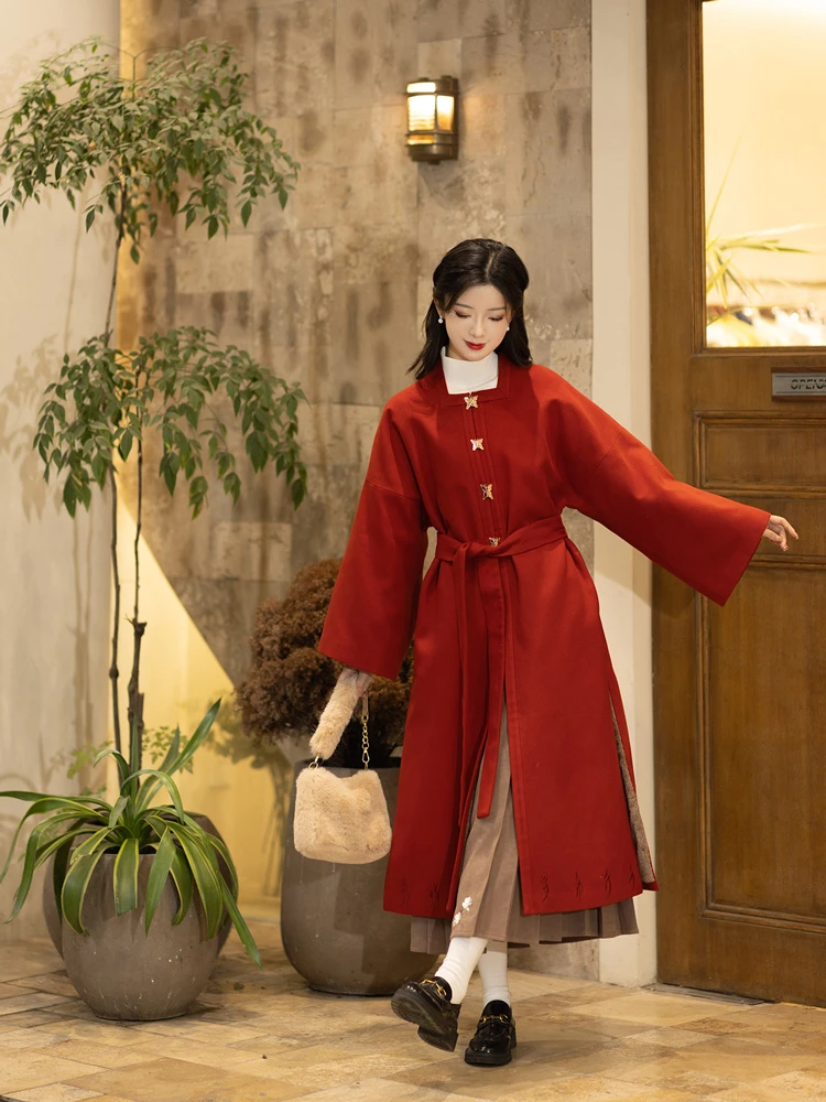 Red Winter Coat Women's Ming Dynasty New Year Hanfu