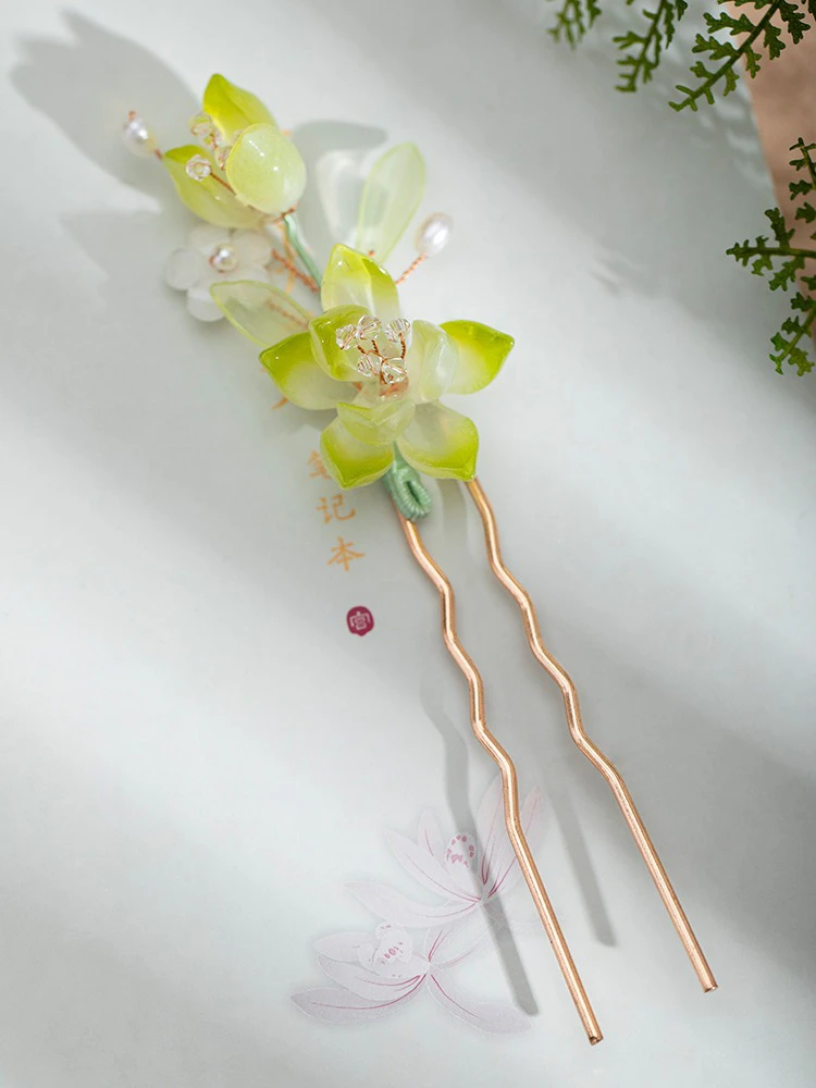 Green Hairpin Vintage Style Ladies Hanfu Hair Accessories Small U-shaped Headpin