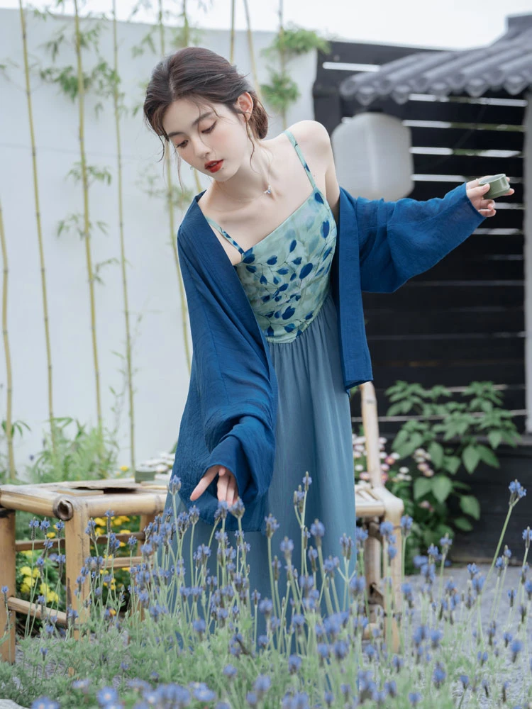 spring blue sexy hanfu dress