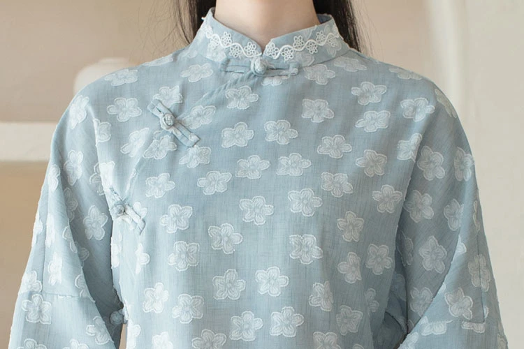 begonia flower blue qipao shirt cheongsam