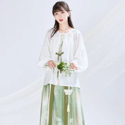 green butterfly casual hanfu dress