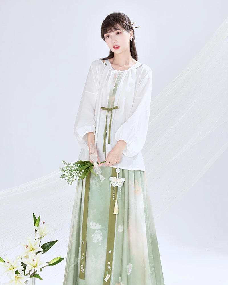 green butterfly casual hanfu dress