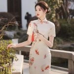 Summer Qipao Koi Lady Slim Long Cheongsam Daily Dress