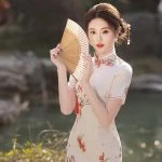 Summer Qipao Koi Lady Slim Long Cheongsam Daily Dress