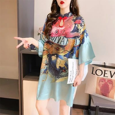 New Cheongsam Women Short Sleeve T-shirt Half Sleeve Dresses