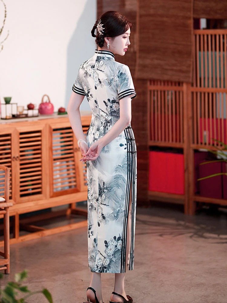 meet village white black cheongsam qipao