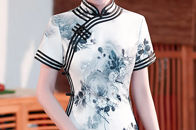 meet village white black cheongsam qipao