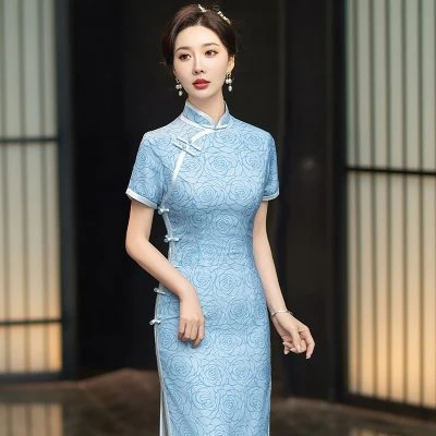Vintage Women Cheongsam Elegant Long Silk Long Qipao Dresses
