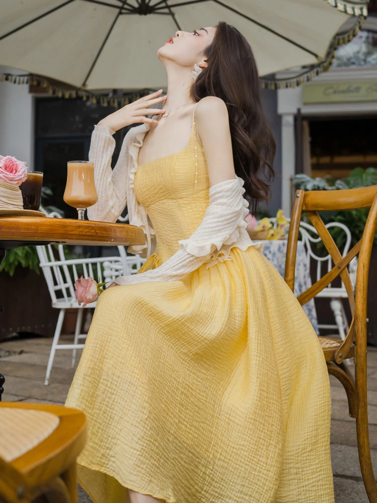 yellow daisy Chinese summer dress