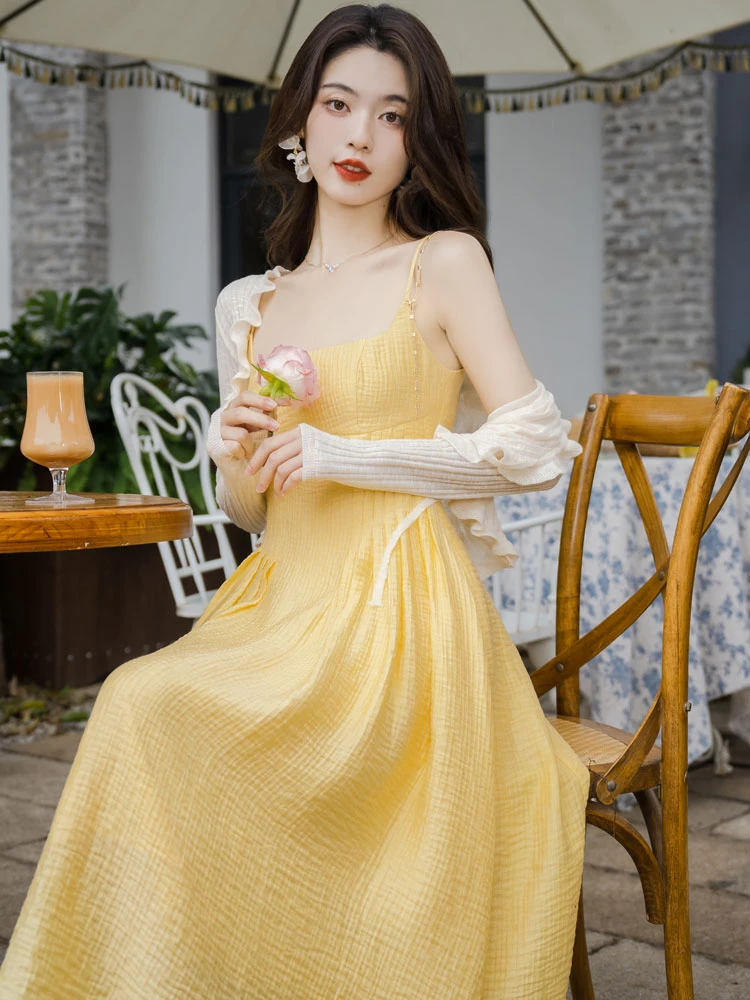 yellow daisy Chinese summer dress