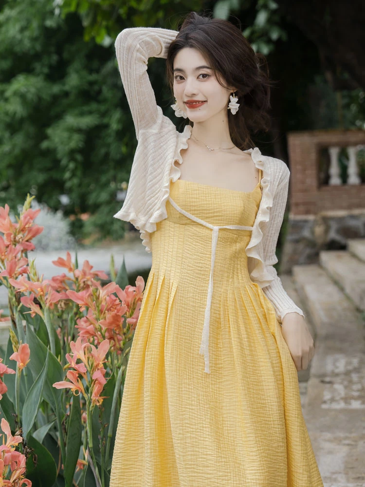 yellow daisy Chinese summer dress