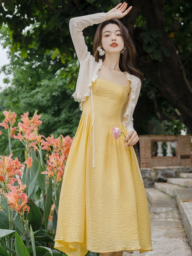 yellow daisy Chinese summer dress