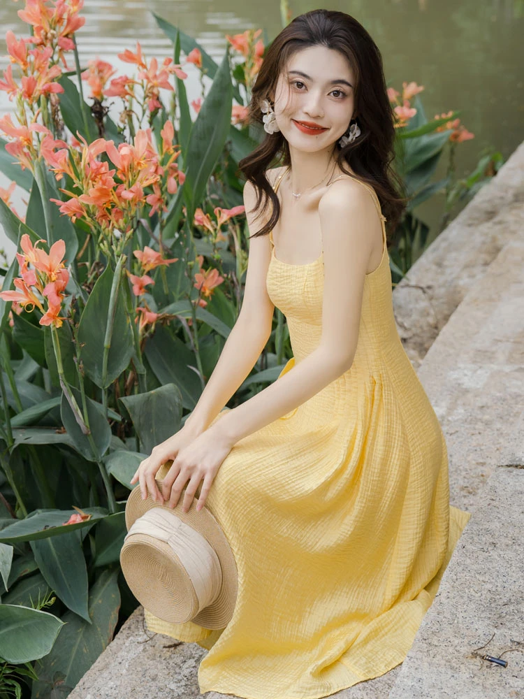 yellow daisy Chinese summer dress