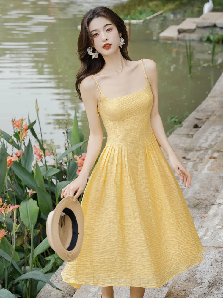 yellow daisy Chinese summer dress