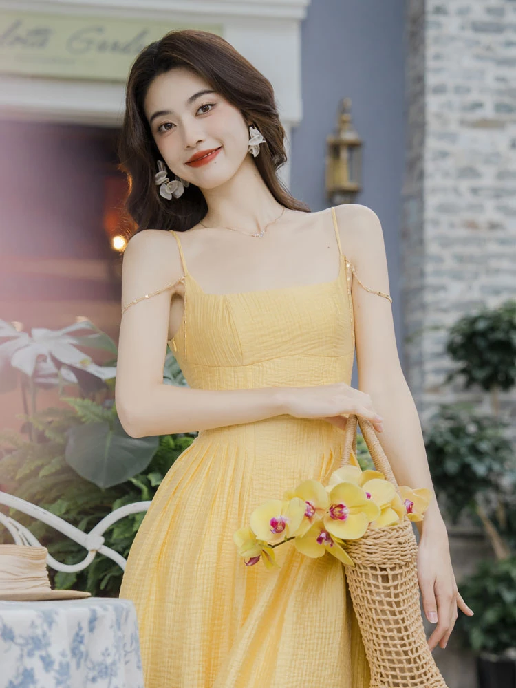 yellow daisy Chinese summer dress