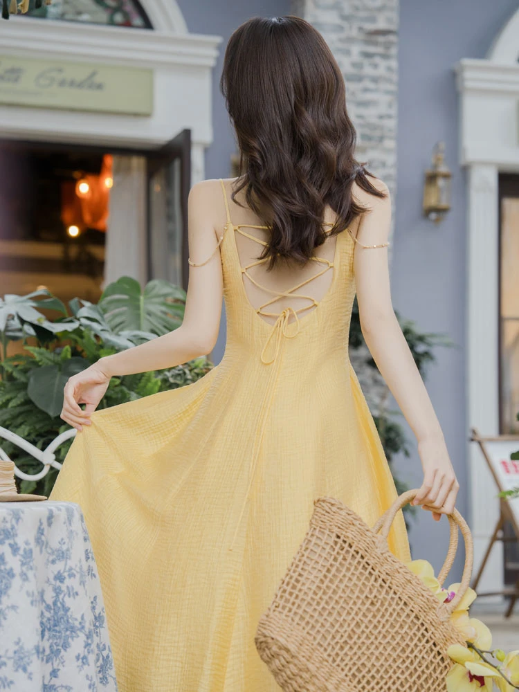 yellow daisy Chinese summer dress