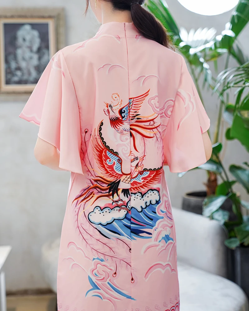 twin phoenix mini qipao dress