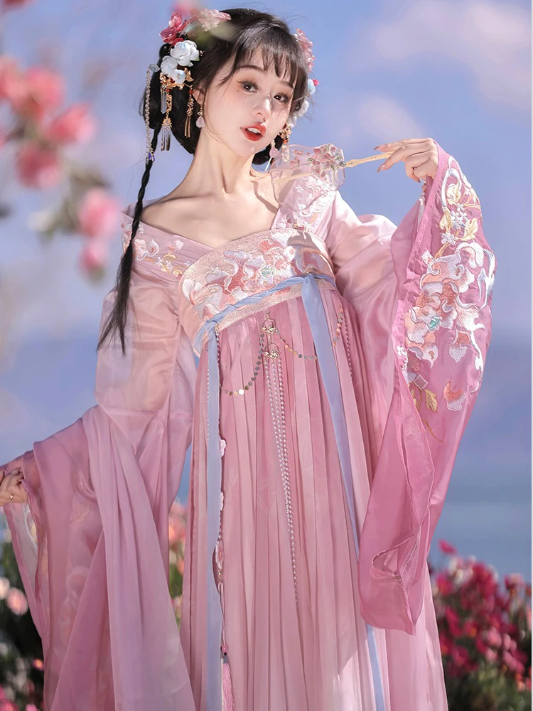 Ladies Qixiong Shanqun North and South Dynasty Hanfu Style Embroidered Large Sleeve Skirt