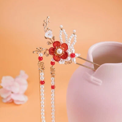 Plum Hairpin red hanfu jewelry