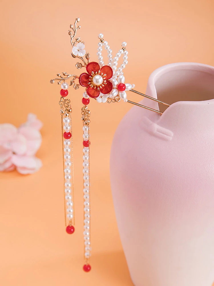 Plum Hairpin red hanfu jewelry