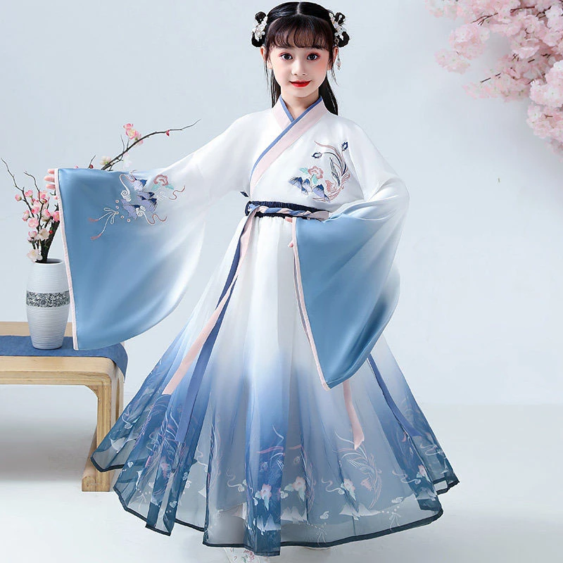 women blue hanfu dress