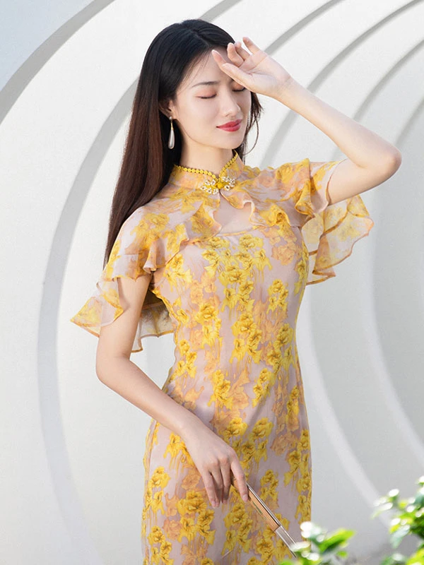 women yellow hanfu dress newhanfu