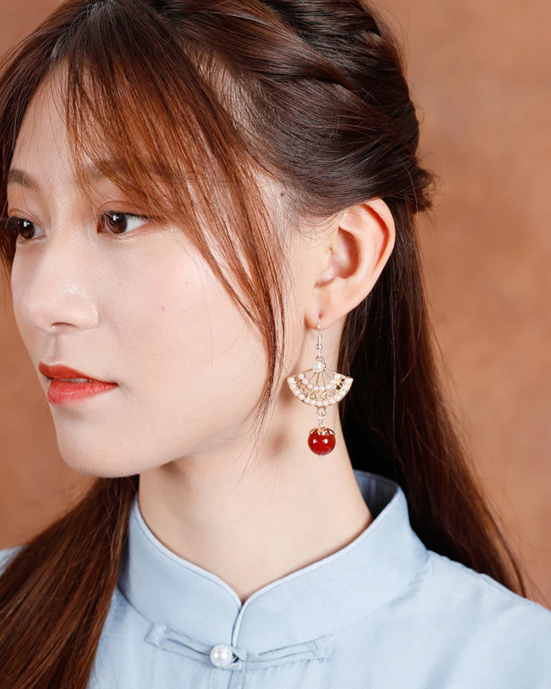 fan earrings hanfu jewelry